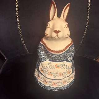Blue Daisy Apron Polish Pottery Garden Bouquet Rabbit Cookie Jar