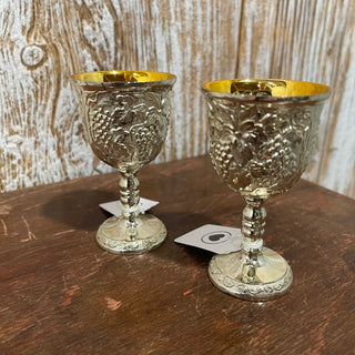 Set/2 Enesco Silver Plate 3.5" Cordial Goblets, Grapes--SP