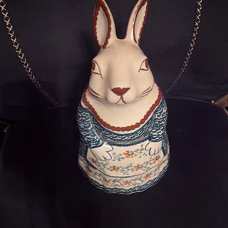 Blue Daisy Apron Polish Pottery Garden Bouquet Rabbit Cookie Jar
