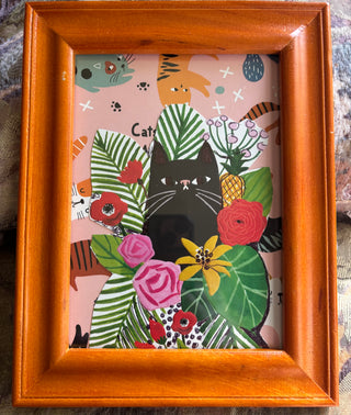 Tropical Cat Collage 5x7 wood frame RCD