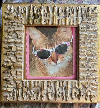 Cool Sunglass Cat. Gold Abstract Frame 8.5x8.5 RCD
