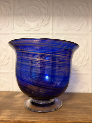 Cobalt Blue Art Glass Vase- Gold Swirl