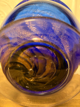 Cobalt Blue Art Glass Vase- Gold Swirl