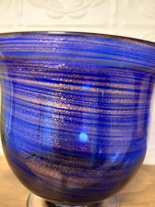 Cobalt Blue Art Glass Vase- Gold Swirl