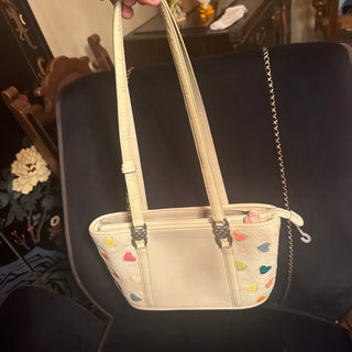 Brighton Fresca Ivory Leather Purse with Embellished Pastel Hearts