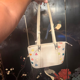 Brighton Fresca Ivory Leather Purse with Embellished Pastel Hearts