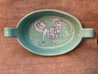 Ceramic Oval Gratin dish green w poodle MTS