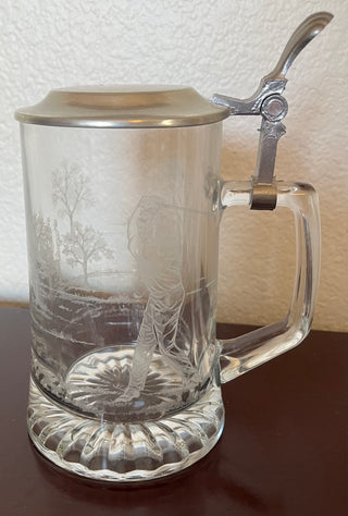 German Heavy Etched Glass Stein Vintage