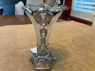 Antique Cut Glass Vase w Sterling Silver Overlay