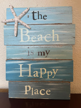 the Beach is my happy place, wooded wall hanging