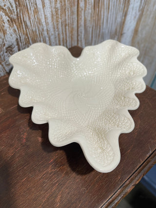 9.5"x8.5" Heart Lace Doily Sgnd Pottery Dish, '95--SP