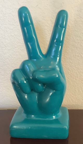 Teal Ceramic Peace Sign Sculpture