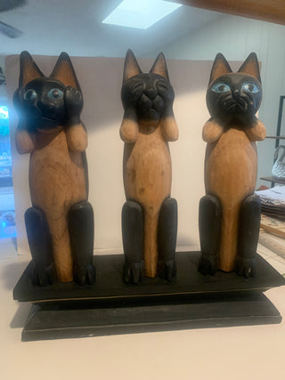 Vntg 20x20 carved wood wise cats 4pc