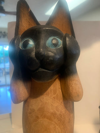 Vntg 20x20 carved wood wise cats 4pc