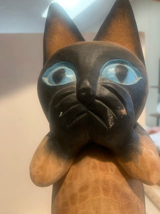 Vntg 20x20 carved wood wise cats 4pc