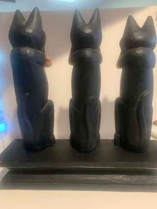 Vntg 20x20 carved wood wise cats 4pc