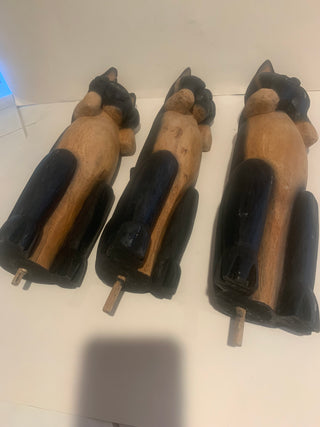 Vntg 20x20 carved wood wise cats 4pc
