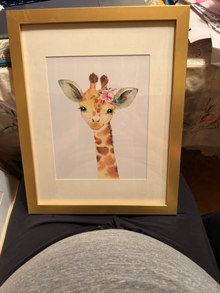 Gold Frame with Giraffe Nursery Wall Art Print Wild Animal Safari approx 12.5 X 15.5" #62 VV MTS