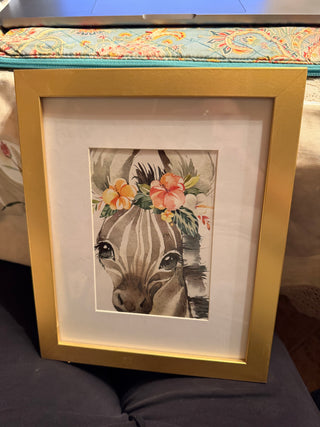 Gold Frame with Zebra Nursery Wall Art Print Wild Animal Safari approx 11.5 X 9.5"  #62 VV MTS