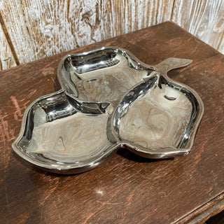 7.5" Vtg Silver Toned Glass Leaf Divided Dish--SP