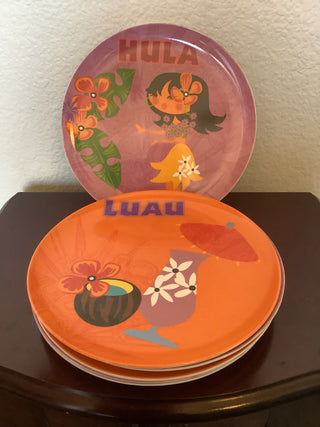 Hula Party Plates set of 6, Hard Plastic