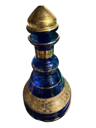 Blue w/Gold Trim Glass Liquor Set