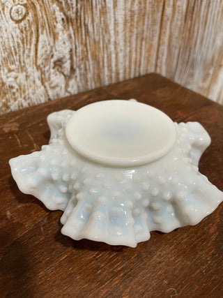 5.75" Fenton Milk Glass Ruffled Hobnail Candy Dish--KL