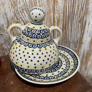 7" Polish Pottery Lady Domed Keeper w/ Dish, 2pcs--SP