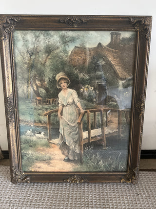 VTG Framed "Woman Crossing Bridge"