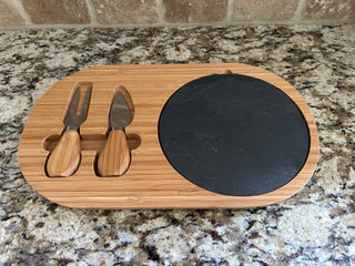 Bamboo and Slate Cheese Board Set