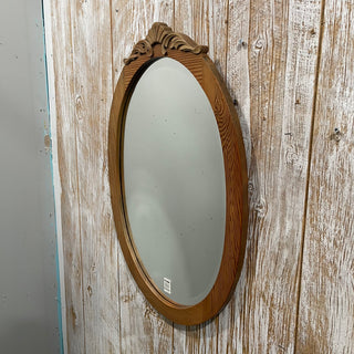 28"x19" Vtg Oval Wood Mirror w/ Top Detail--SP
