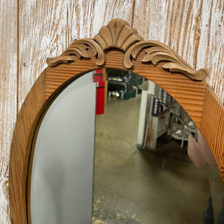 28"x19" Vtg Oval Wood Mirror w/ Top Detail--SP