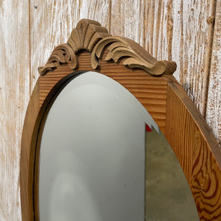 28"x19" Vtg Oval Wood Mirror w/ Top Detail--SP