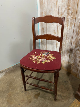 Antique Side Chair w/ Floral Needlepoint Seat--SP RCD