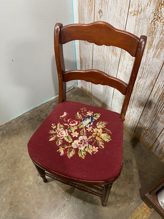 Antique Side Chair w/ Floral Needlepoint Seat--SP RCD