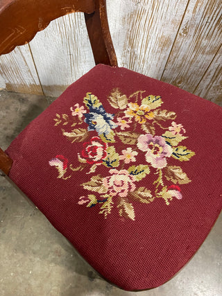 Antique Side Chair w/ Floral Needlepoint Seat--SP RCD