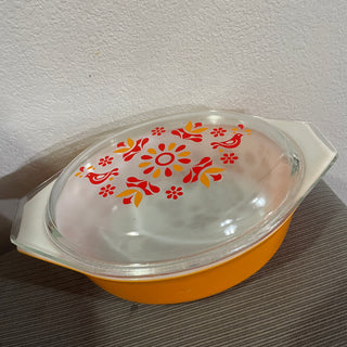 Vtg Pyrex Friendship Orange Oval Dish w/ Lid