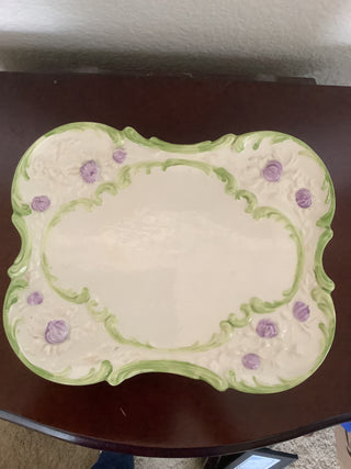White Ceramic Floral Tray