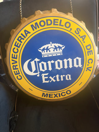 Corona Extra Beer Crown Mexico Bottle Cap Metal Advertising sign 19.5" W