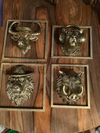 Resin Animal Wall Sculptures, 4 piece with outer frame