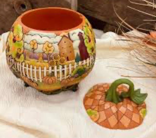 Jim Shore Heartwood Creek Fall Autumn Thanksgiving Pumpkin Jar Covered Bowl