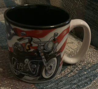 Motorcycle Themed Coffee Mug, American Flag Design