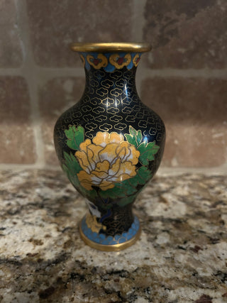 Vintage Chinese Black Cloisonné Vase