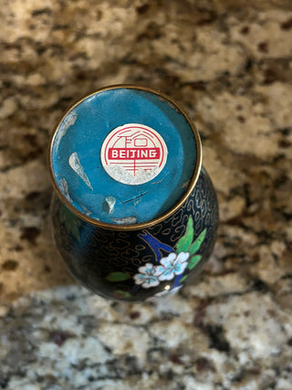 Vintage Chinese Black Cloisonné Vase