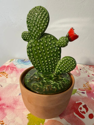 Cactus Flower Dept 56, Clay Jar. 9"