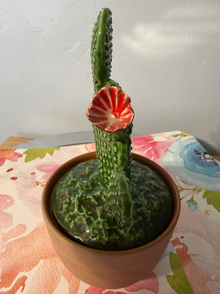 Cactus Flower Dept 56, Clay Jar. 9"