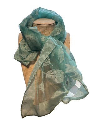 1970s Aqua Sheer Burnout Leaf Scarf