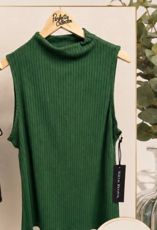 Green Ribbed Mock-Top Size M