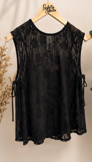 Calvin Klein Blk Sheer Top Size Med