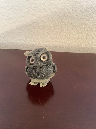 Owl figurine, resin & crystal black Obsidian